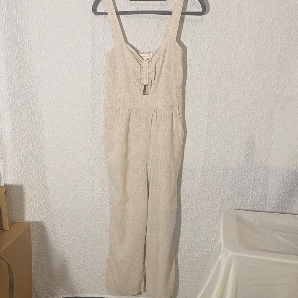 Light Beige Linen-Blend Jumpsuit